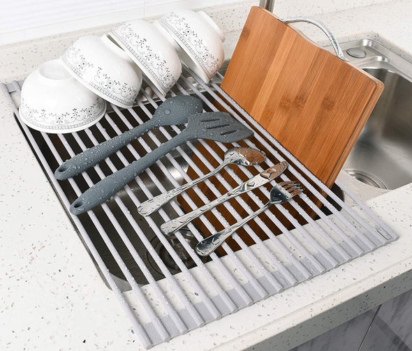 dish drying rack over the sink
