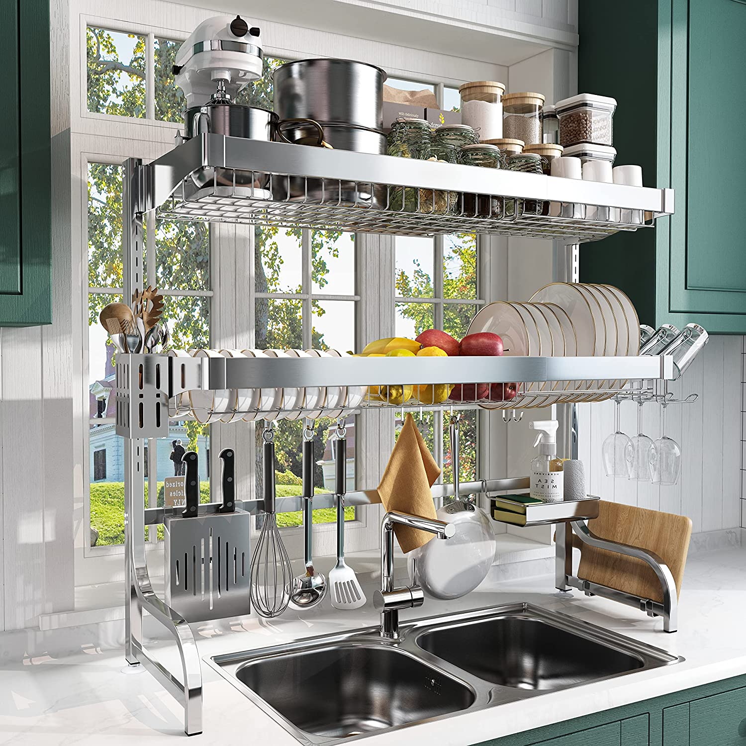 Overhead Dish Drying Rack Hanging Dish Rack Over Sink Adjustable