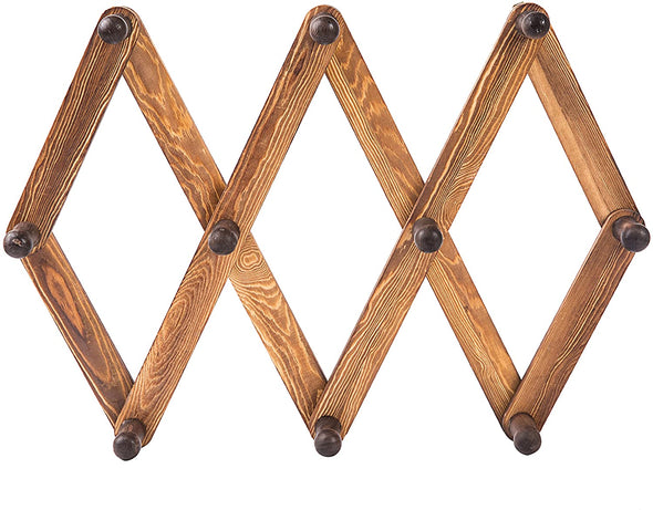 Expandable Wooden Accordian Peg Coat Rack Hanger