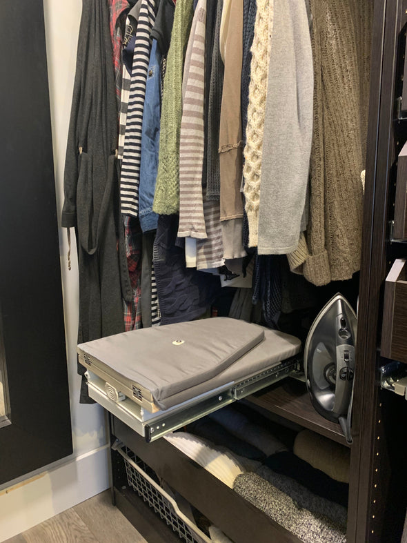 closet build in pull out space saving ironing board