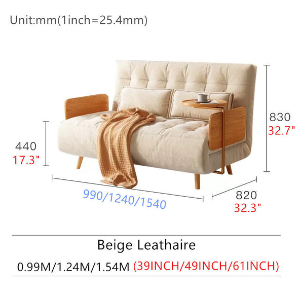Adjustable Loveseat Sofa Bed with Rotating Armrest Tray