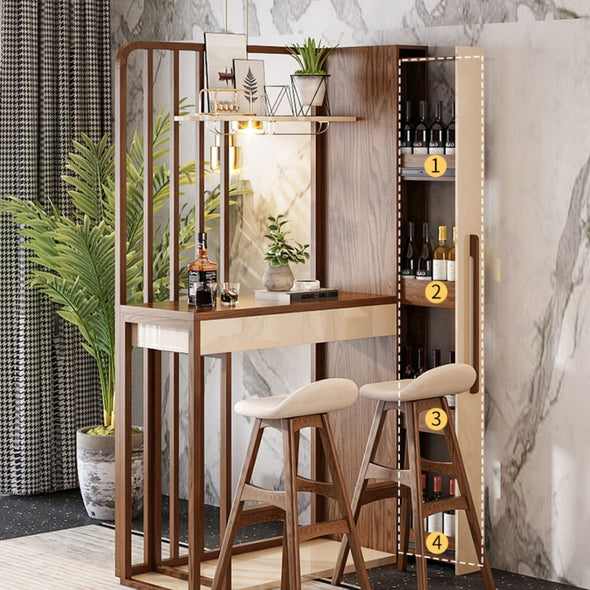 Nordic Retractable Bar Table with Wine Rack Cabinet