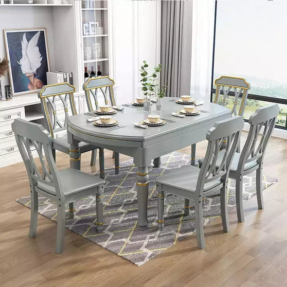 2 In 1 Round Square Solid Wood Dining Table Set