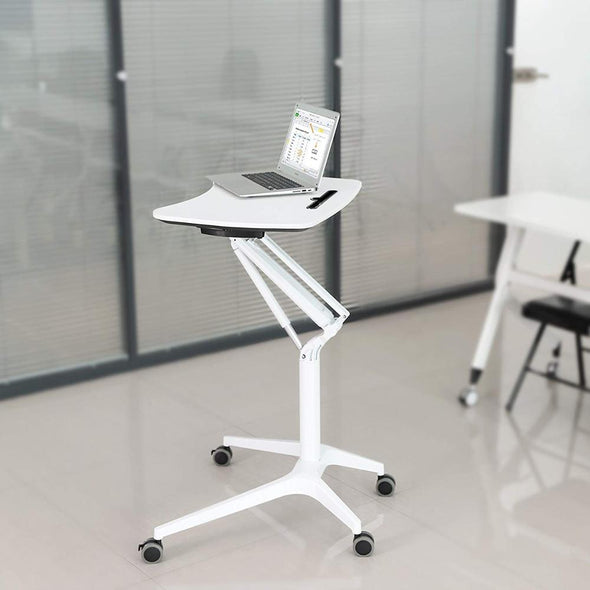 Pneumatic single leg sit to stand desk height adjustable workstation