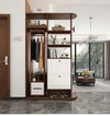 Multifunction Entryway Hall Tree With Full Length Mirror Rotating Wardrobe and Tipping Shoe Cabinet