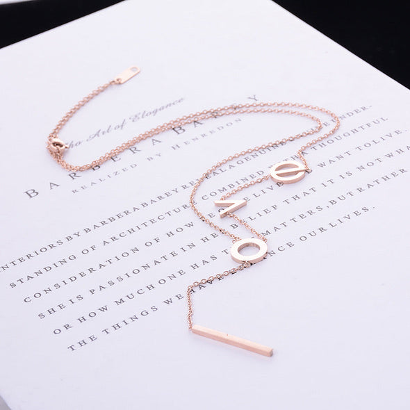 2020 NEW Design Love Letter Lariat Stainless Steel Bar Fashion Charm Necklace For Women