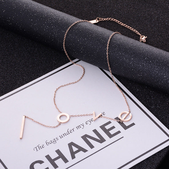 2020 NEW Design Love Letter Lariat Stainless Steel Bar Fashion Charm Necklace For Women