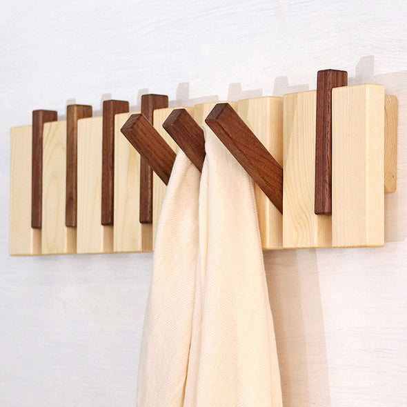 Wall Mounted Wood Coat Rack With Flip Down Hooks – SPS FURNTIURE
