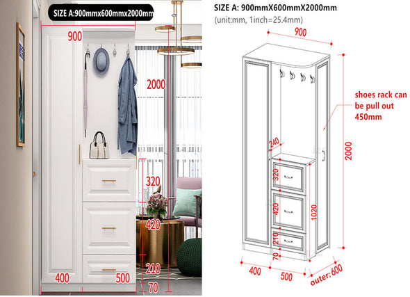 Multifunction Entryway Hall Tree with Slide Out Shoe Rack and Single Door Wardrobe