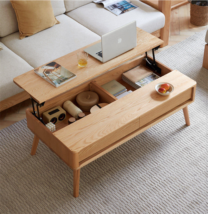 Solid Wood Lift Top Coffee Table with Drawers and Hidden Storage