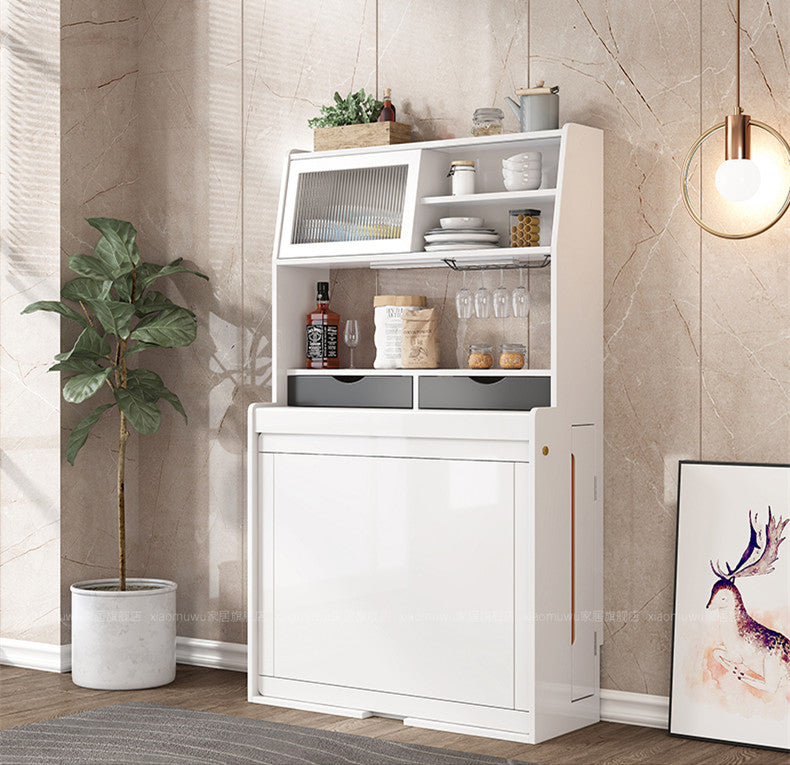 Space Saving Foldable and Extendable Side Table with Hutch Cabinet ...