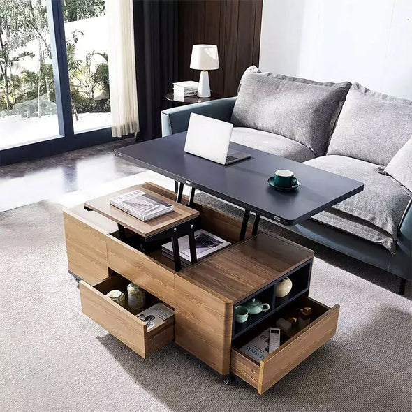 3-In-1 Folding Lift-top Multifunctional Coffee Table With Universal Wheels