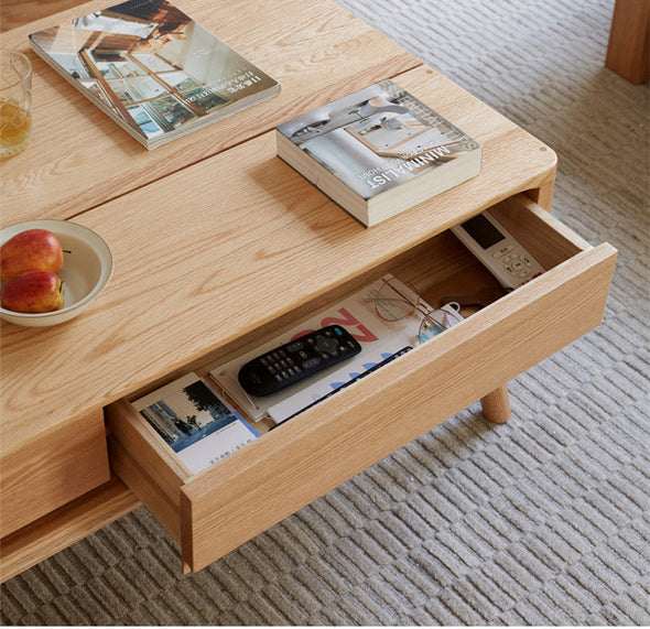 Solid Wood Lift Top Coffee Table with Drawers and Hidden Storage Compartments
