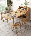 Solid Wood Folding Multifunctional Dining Table with Cabinet and Folding Chairs