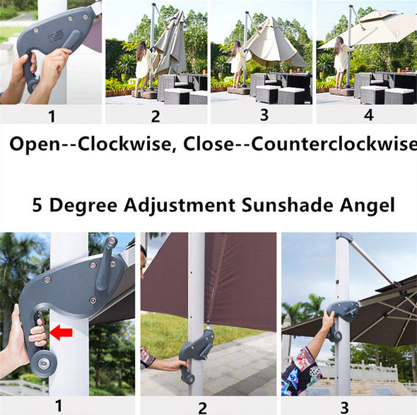 360 Degree Rotating Fully Aluminum Alloy Patio Umbrella with LED Light and Water Sand Tank Base