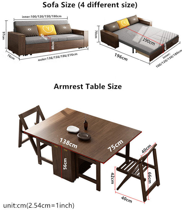 Multifunction Sofa Bed with Folding Armrest Table