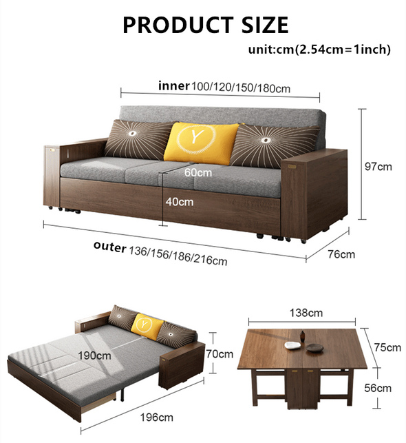 2021 New Design Multifunction Sofa Bed with Folding Armrest Table