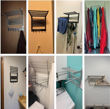 Wall Mounted Clothes Rack With Swing Arm - Stainless Steel Laundry Hanger, 7-Hook, Space Saver