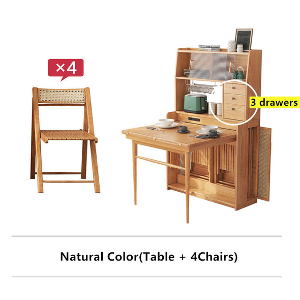 Upgrade Space Saving Foldable and Expandable Side Table With Chairs Storage and 3 Layer Drawers