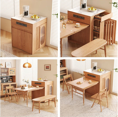 Space Saving Solid Wood Kitchen Island Dining Table