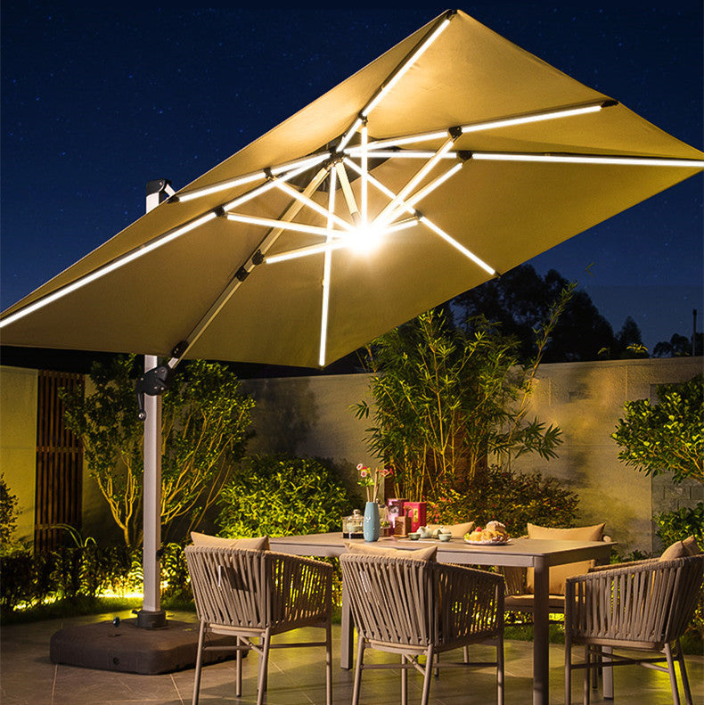 led patio umbrella ace hardware 360 Degree Rotating Fully Aluminum Alloy Patio Umbrella with LED Light and Water Sand Tank Base