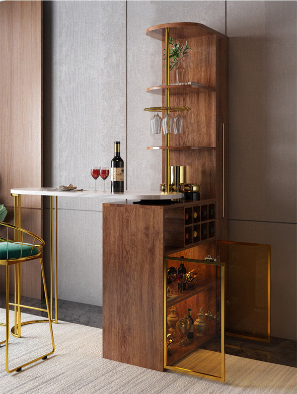 rotating bar table with wine rack walnut
