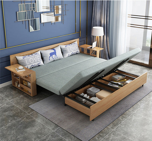 wood sofa bed foldable multifunctional with storage natural color