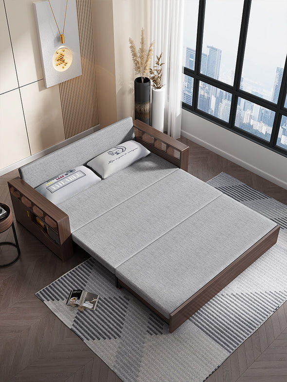 wood sofa bed foldable multifunctional with storage armrest