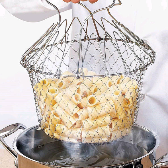 Stainless Steel Foldable Steam Rinse Strain Fry Basket