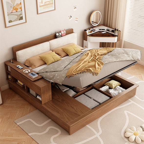LIFT UP STORAGE BED WITH DRAWERS-WALNUT