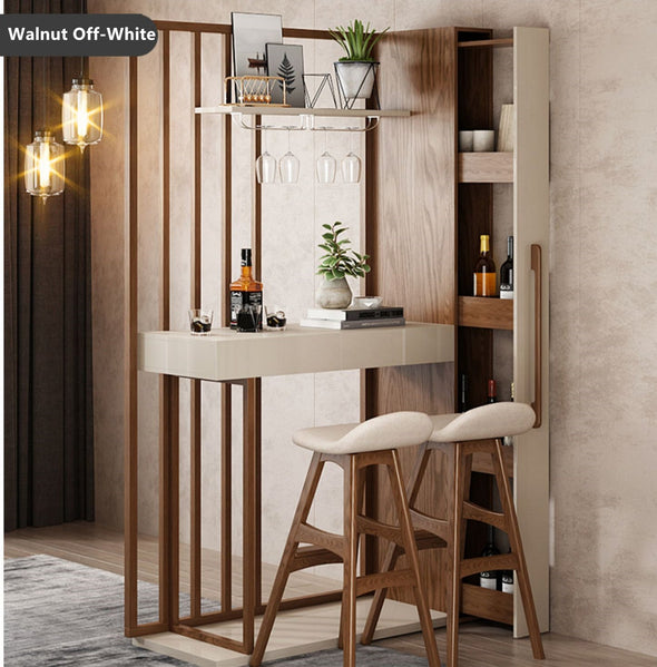Nordic Retractable Bar Table with Wine Rack Cabinet