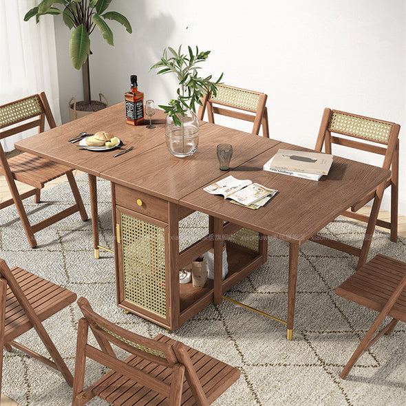 Double Drop Leaf Dining Table With 4 Foldable Chairs