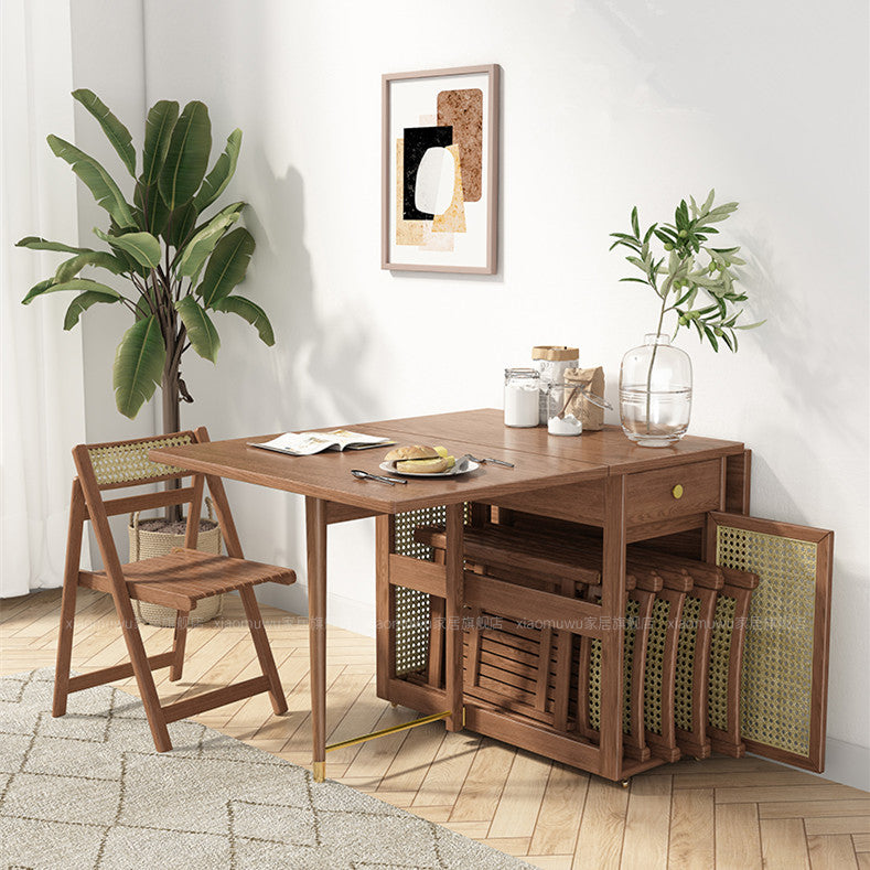 Folding Dining Table w/ 6 Wheels Drop Leaf Tables for Small Spaces Kitchen  Table