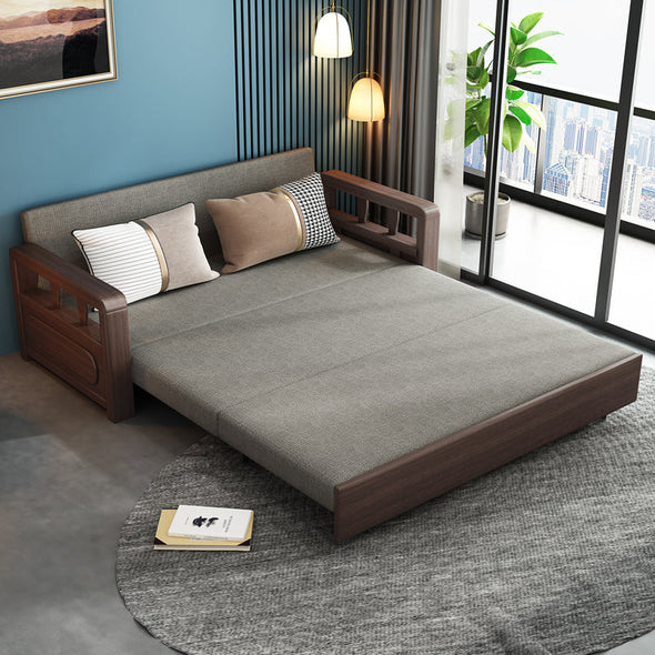 wood sofa bed foldable multifunctional with storage-fully opened model