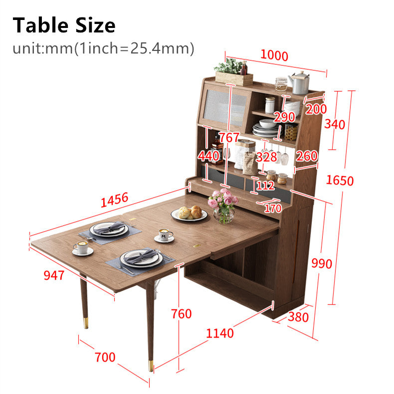 Space Saving Foldable and Extendable Side Table with Hutch Cabinet ...